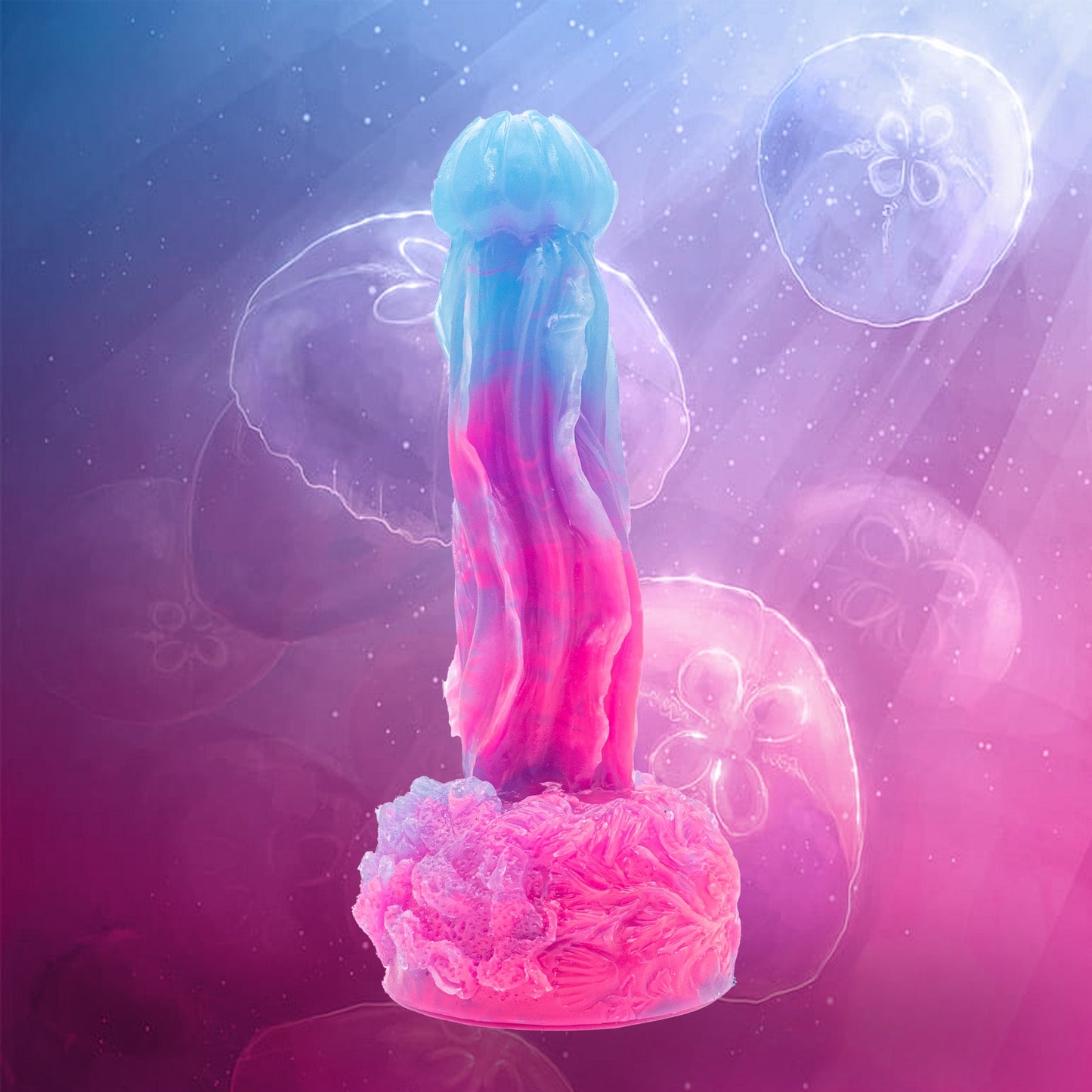 STINGER is a jellyfish dildo. This jellyfish fantasy dildo features a bell-shaped tip, with textured ridges along its shaft to sting you into seduction. 