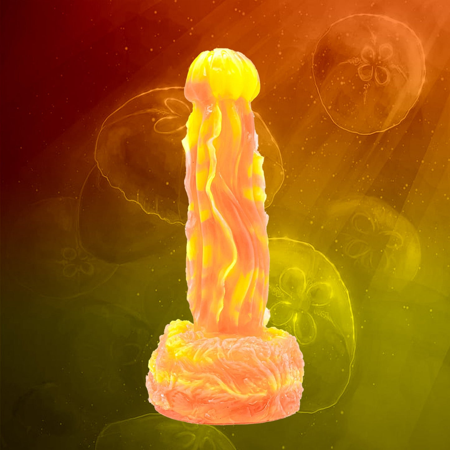 STINGER is a jellyfish dildo. This jellyfish fantasy dildo features a bell-shaped tip, with textured ridges along its shaft to sting you into seduction. 