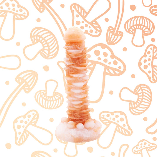 Muscaria is a mushroom dildo. This fantasy dildo has a bulgy mushroom cap, with a shaft adorned with deep texture. 