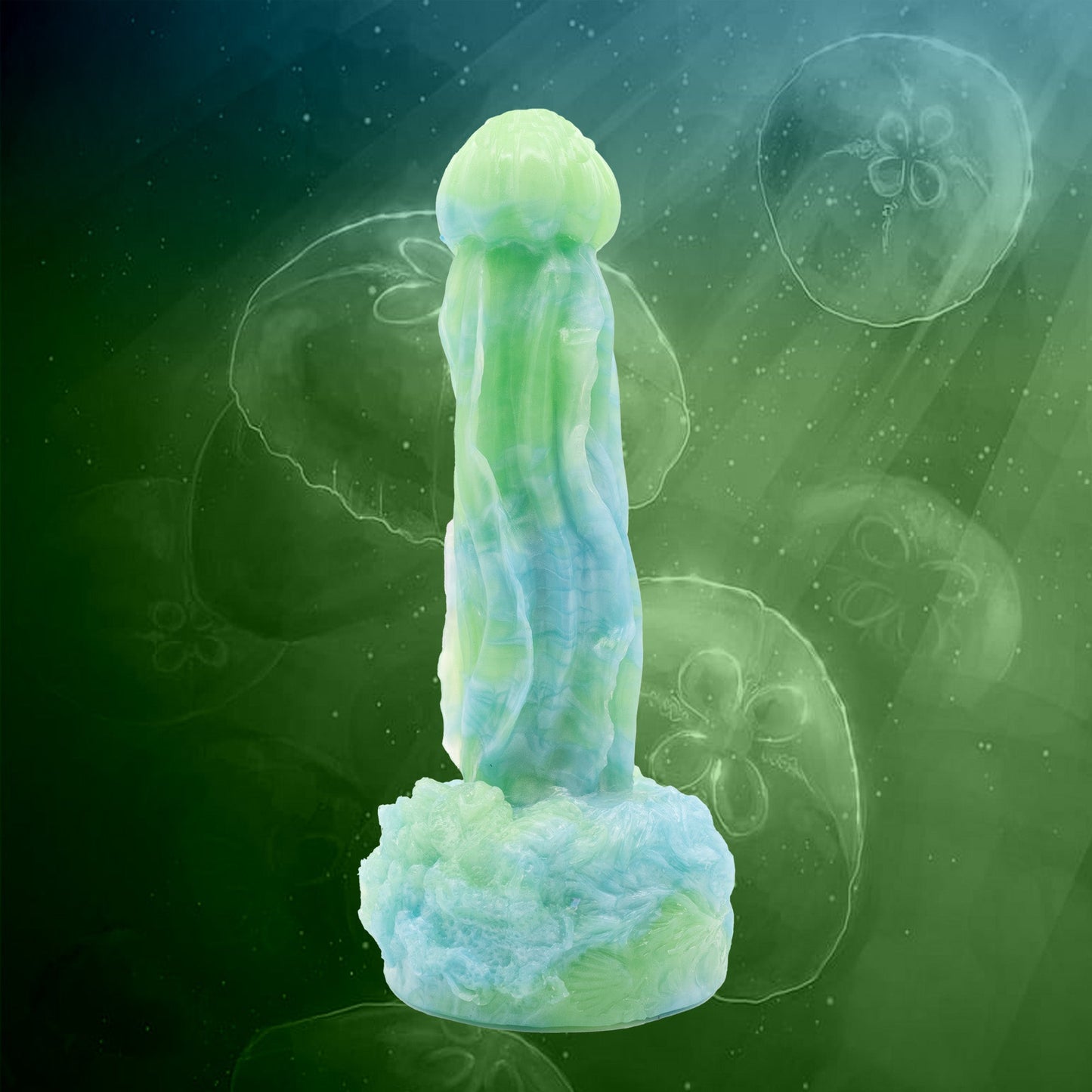 STINGER is a jellyfish dildo. This jellyfish fantasy dildo features a bell-shaped tip, with textured ridges along its shaft to sting you into seduction. 