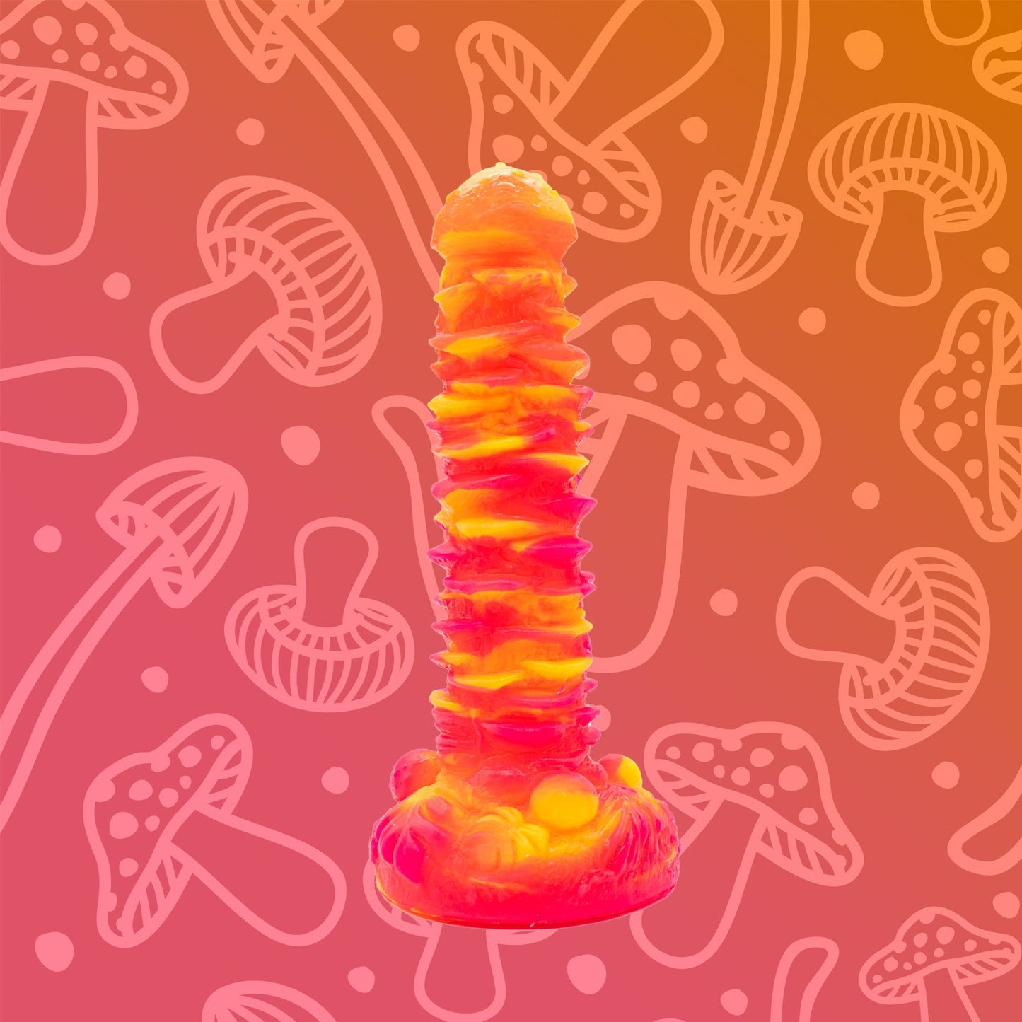 Muscaria is a mushroom dildo. This fantasy dildo has a bulgy mushroom cap, with a shaft adorned with deep texture. 