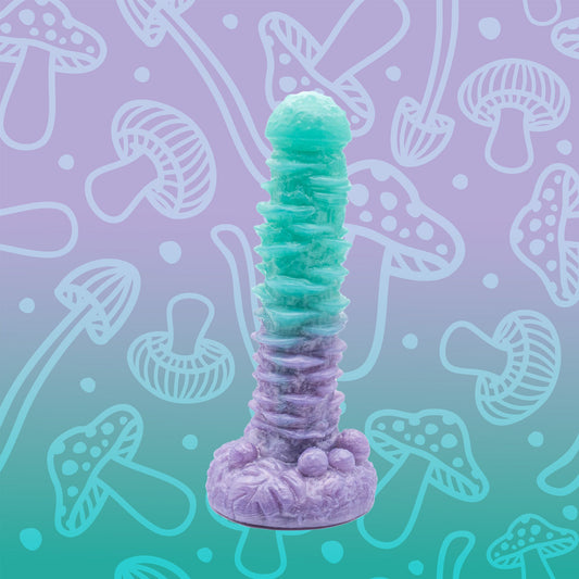 Muscaria is a mushroom dildo. This fantasy dildo has a bulgy mushroom cap, with a shaft adorned with deep texture. 